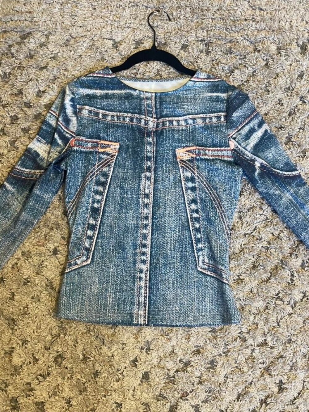 Denim Print Long Sleeve Top